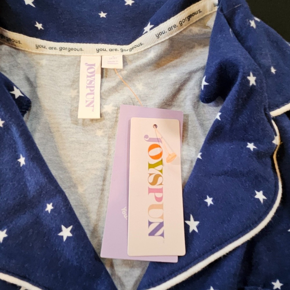 JOY SPUN PAJAMA TOP SZ S LONG SLEEVE BUTTON DOWN NAVY W/STARS